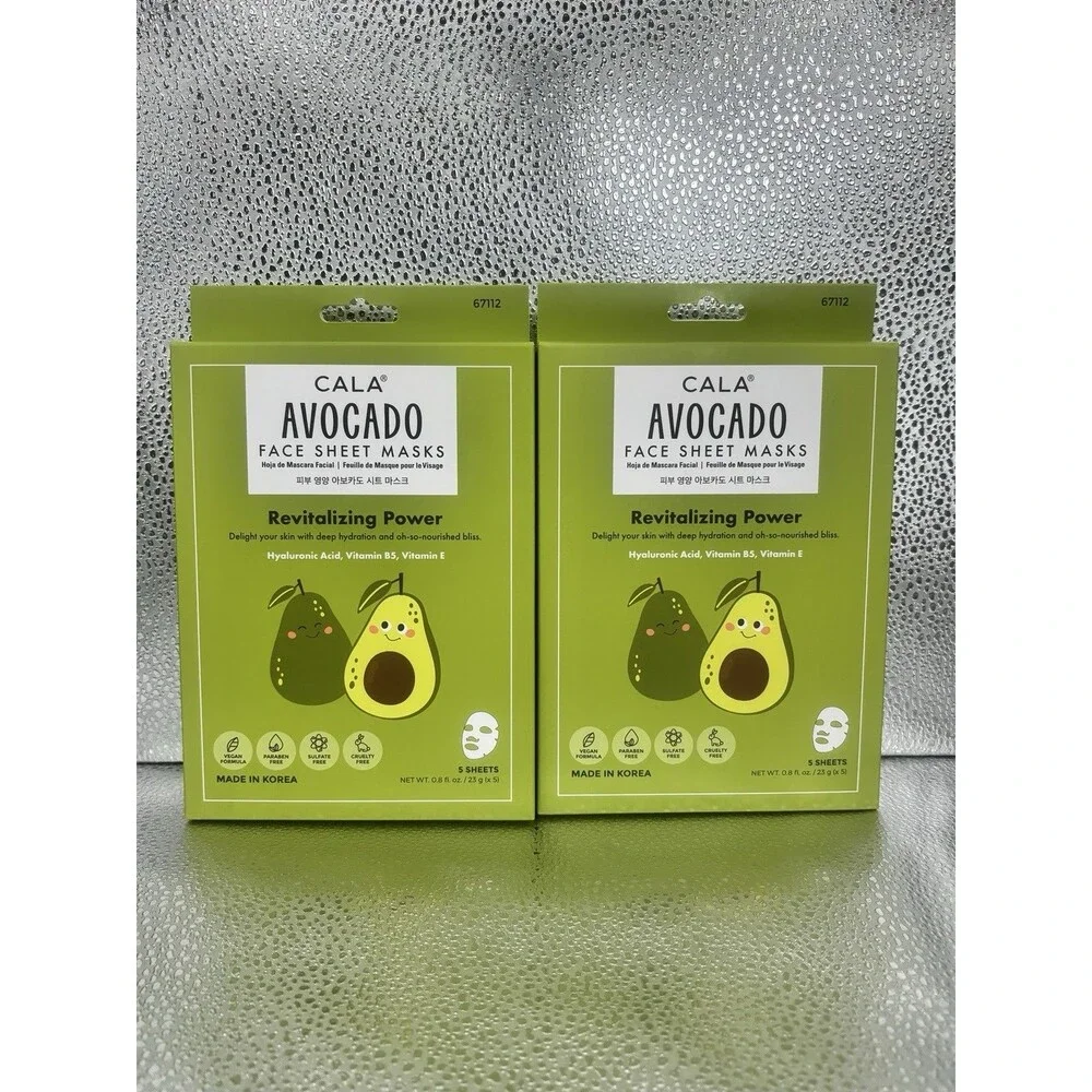 CALA Avocado Face Sheet Masks 2 Pack 10 Sheets Hydrating Hyaluronic Korean
